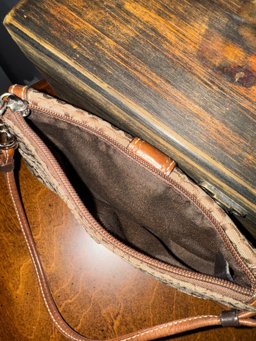 Coach Brown Signature Canvas and Leather Wristlet - Picture 14 of 16
